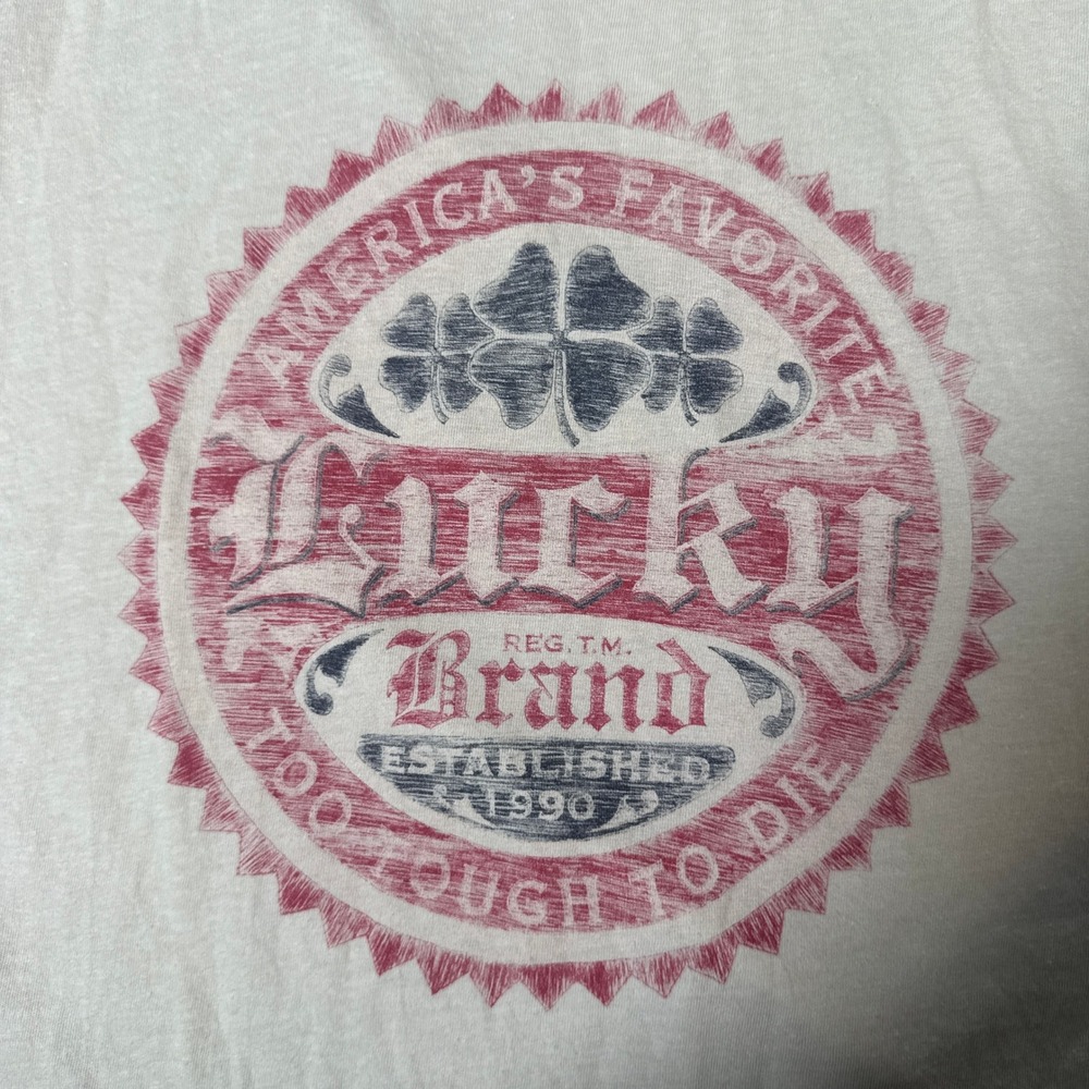 Lucky Brand Mens Graphic Tee Marshmallow Cream Clover Logo 7MS8000 Large NWT - Picture 5 of 9